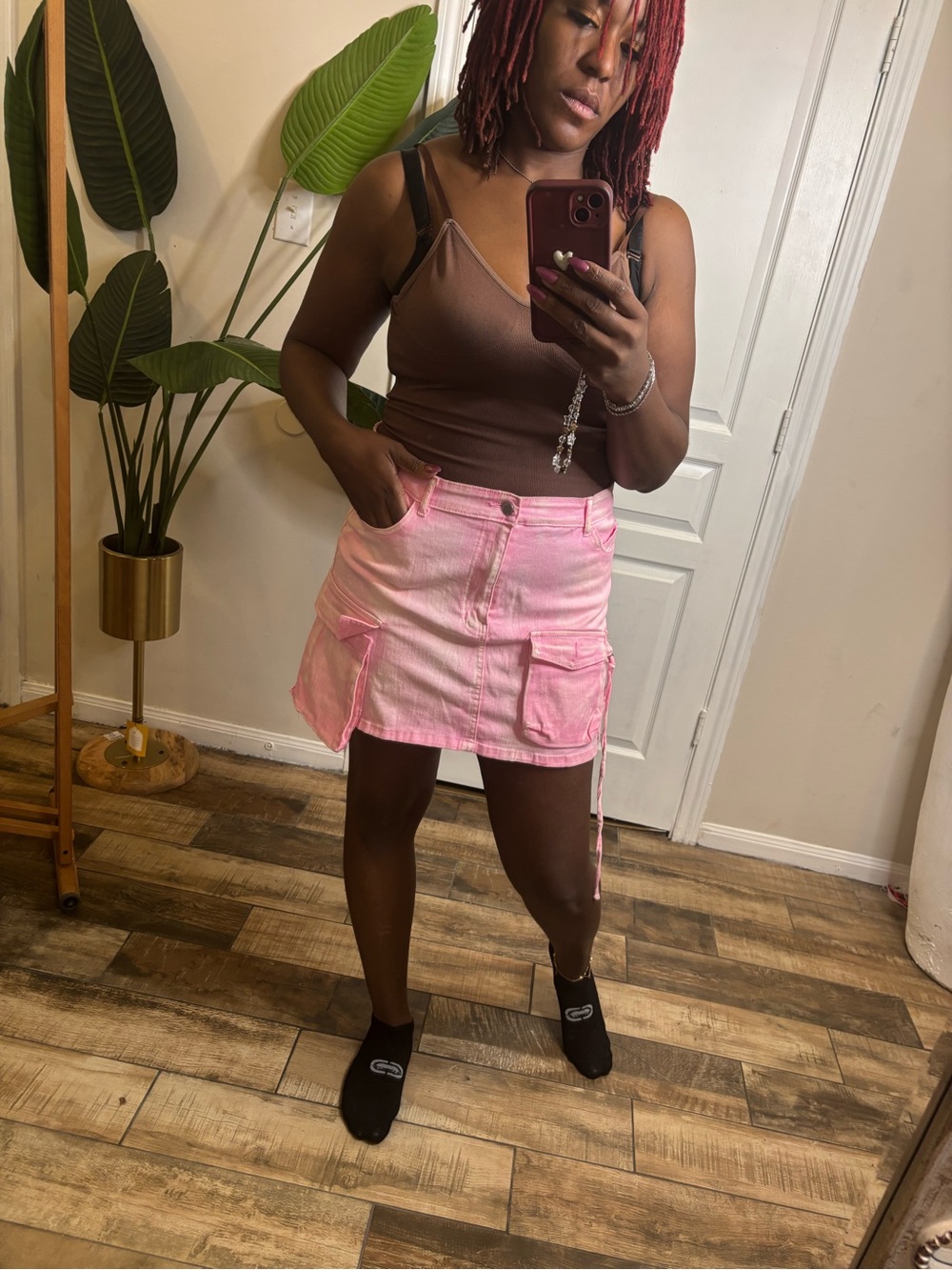 Daisy Pink Denim Mini Skirt with Cargo Pockets